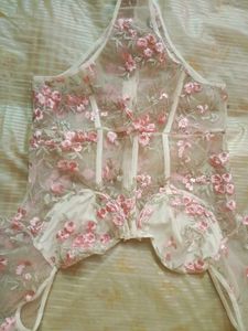 Fully embroidered floral baby pink body suit