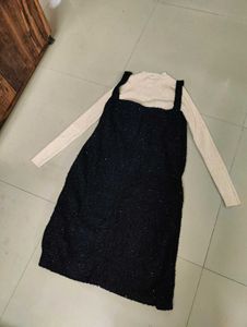 korean Chic Black Pinafore Dress