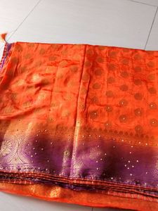 Orange & Purple Embellished Saree