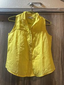 Yellow Sleeveless Button-Up Top