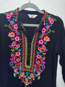 Colourful Floral Black Kurti