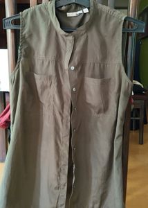 Military Green Shirt In Satin Silk