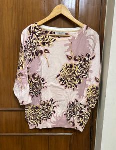NEXT Floral Print Three Quarter Sleeve Top
