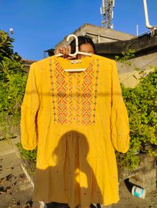 Yellow Embroidered short kurti (offer)