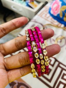 Stone Pink Bangles Set