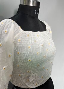 White Floral Crop Top