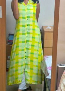 Fusion - Printed Button-Down A-line Dress with Spr