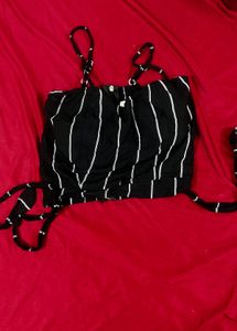 Striped Tie Crop Top and Pant Coord Set