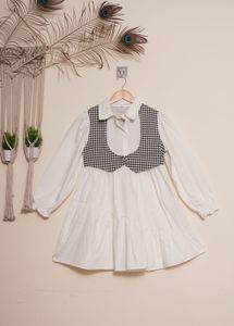 White Dress with Gingham Vest