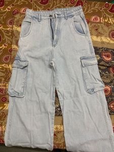 Light Wash Wide Leg Cargo Jeans
