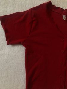 Red Button-Down Crop Top