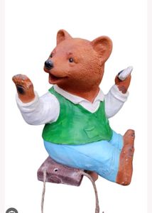 Polyresin Hanging Bear on a Swing Statue