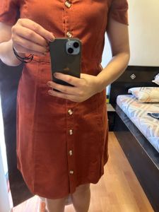 Rust Button-Front Dress
