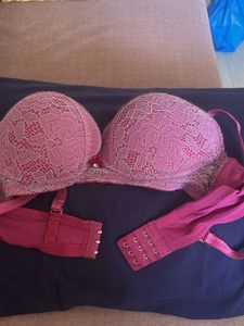 Burgundy Lace Padded Bra