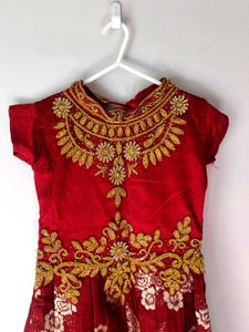 Red Embroidered Girls&#39; Anarkali Suit