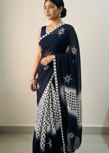 Elegant Black & White Printed Saree