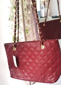 Burgundy Quilted Tote Bag