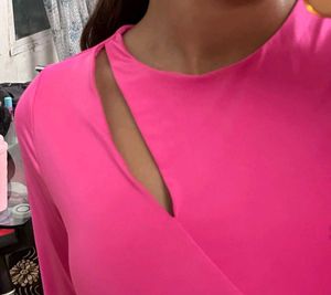 Hot Pink Long Sleeve Wrap Top