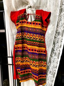 Handcrafted Mirror Work Churidar – Red & Multi