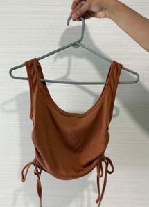 Brown Ribbed Cinched Tank Top