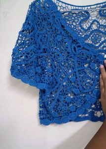 Blue Crochet Shrug