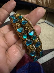 Statement Silver Tone Earrings and Blue stone bang