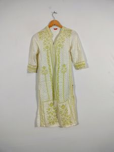 New Branded Cream With Green Print Kurta By W