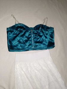 Teal Satin Bustier Crop Top