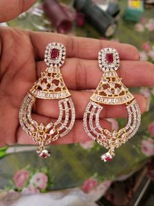 American Diamond Ruby Drop Earrings