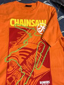 Chainsaw Warrior Tee – Bold Orange Anime Graphic S