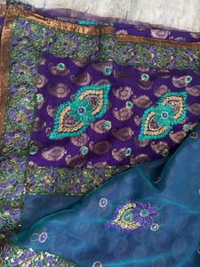 Net Half Embroidered Saree