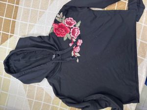Shein Sweatshirt Hoodie Rose Petals Embroidered