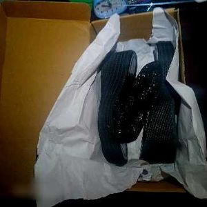 Popcorn Black Wedge Sandals