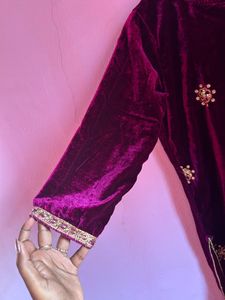 Purple Velvet Kurta Set