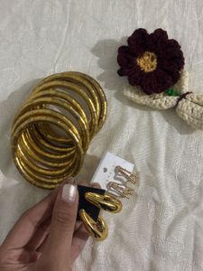 Golden Bangles &amp; Earring Set