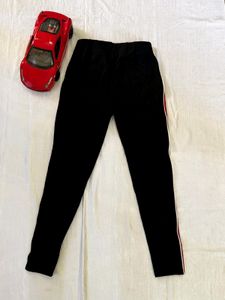Black Active Wear Pants With Red Stripes