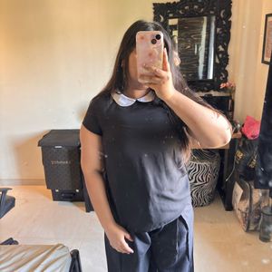 Korean White collar preppy black top