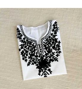 White Embroidered Short Kurtii