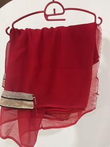 Red Sari with Gold Border