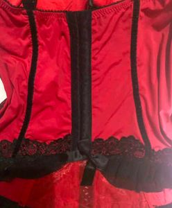 red bustier corset with lace