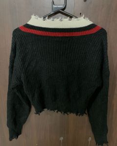 Cropped V-Neck Sweater