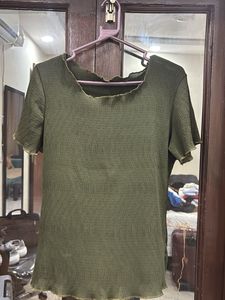 Olive Green Textured Blouse