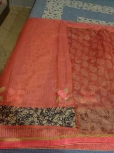 Net Pallu With Gotta Work Peach Color Sarri