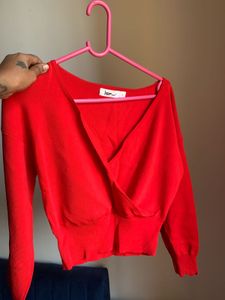 Red Wrap Front Sweater