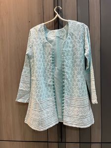 Pastel Blue Lucknowi Shifli Jacket & Dhoti Set