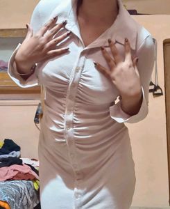 Ribbed Button-Down Shirt Dress