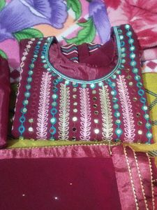 beautiful festive mirror work suit