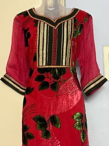 Velvet Designer Red Floral Kurta