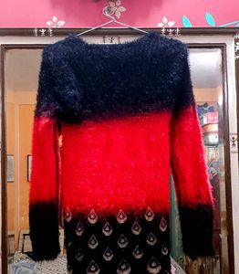 Red and Black Fur Sweater
