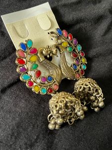 Peacock Jhumka Earrings - Colorful &amp; Unique